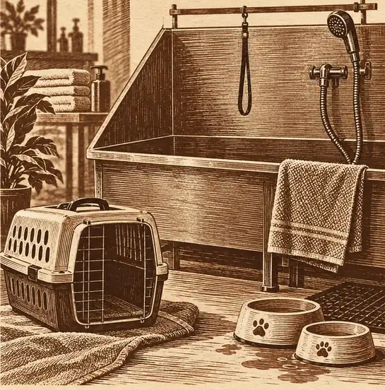 Illustration of pet care businesses equipment and workspace