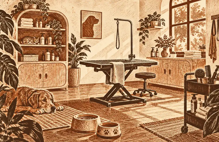 Illustration of pet care businesses and their working space